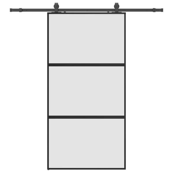 Skjutdörr med beslag svart 102,5x205 cm härdat glas