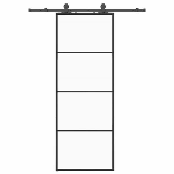 Skjutdörr med beslag svart 76x205 cm ESG-glas