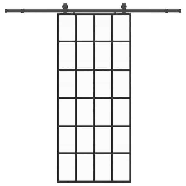 Skjutdörr med beslag svart 90x205 cm ESG-glas