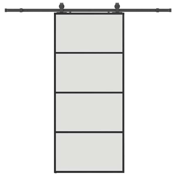 Skjutdörr med beslag svart 90x205 cm ESG-glas