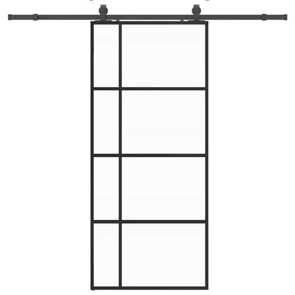 Skjutdörr med beslag svart 90x205 cm ESG-glas