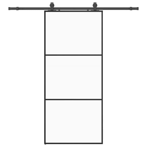 Skjutdörr med beslag svart 90x205 cm ESG-glas