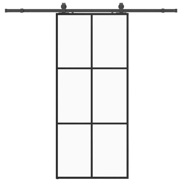 Skjutdörr med beslag svart 90x205 cm ESG-glas