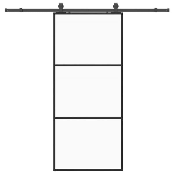 Skjutdörr med beslag svart 90x205 cm ESG-glas