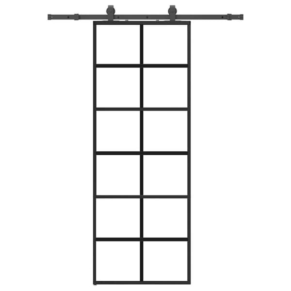 Skjutdörr med beslag svart 76x205 cm ESG-glas