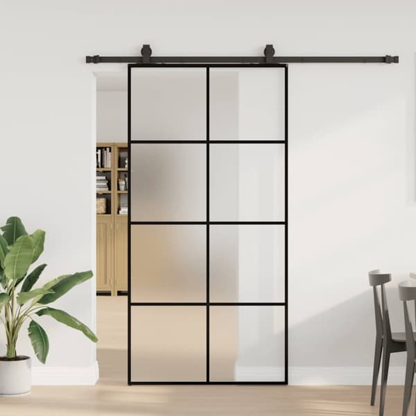 Skjutdörr med beslag svart 102,5x205 cm ESG-glas
