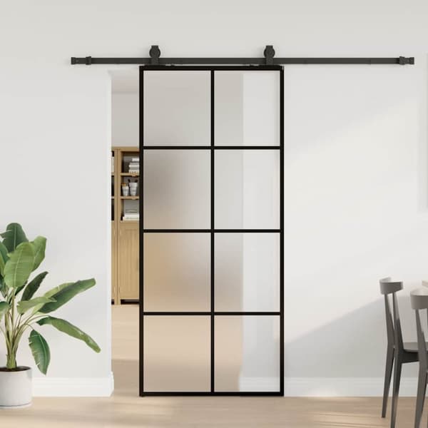 Skjutdörr med beslag svart 90x205 cm ESG-glas