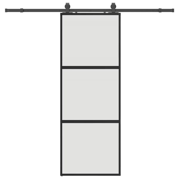 Skjutdörr med beslag svart 76x205 cm härdat glas
