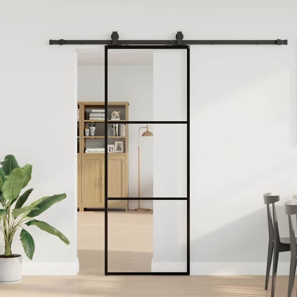 Skjutdörr med beslag svart 76x205 cm ESG-glas