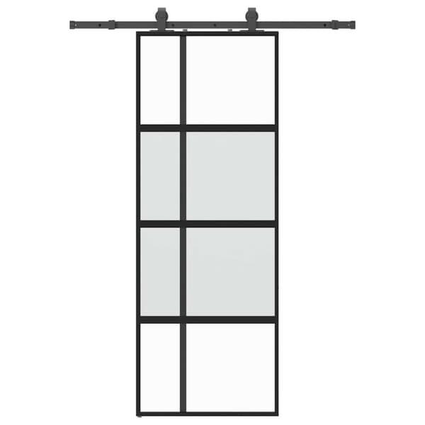 Skjutdörr med beslag svart 76x205 cm härdat glas