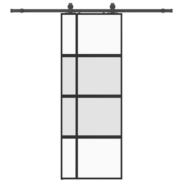 Skjutdörr med beslag svart 76x205 cm härdat glas
