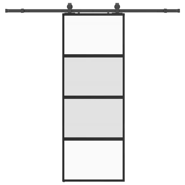Skjutdörr med beslag svart 76x205 cm härdat glas