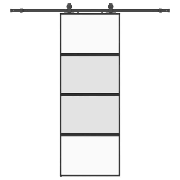 Skjutdörr med beslag svart 76x205 cm härdat glas