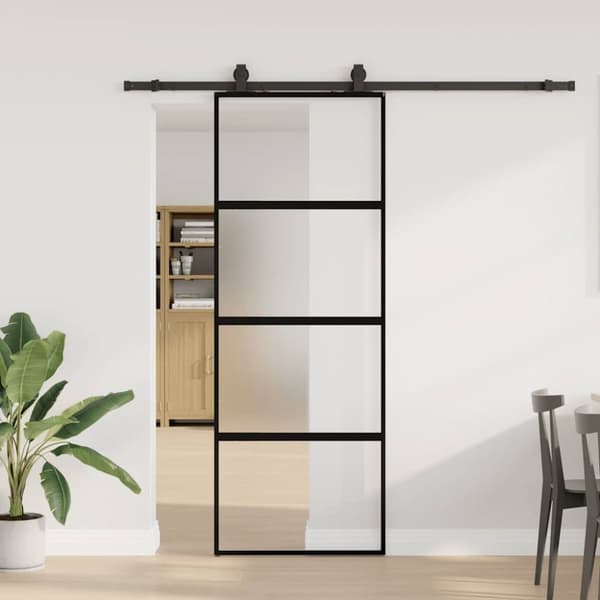 Skjutdörr med beslag svart 76x205 cm härdat glas