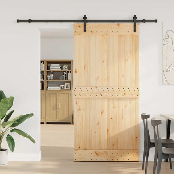 Skjutdörr med beslag 100x210 cm massiv furu