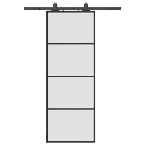 Skjutdörr med beslag svart 76x205 cm ESG-glas