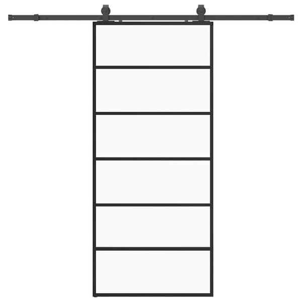 Skjutdörr med beslag svart 90x205 cm ESG-glas