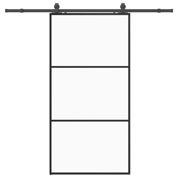 Skjutdörr med beslag svart 102x205 cm ESG-glas