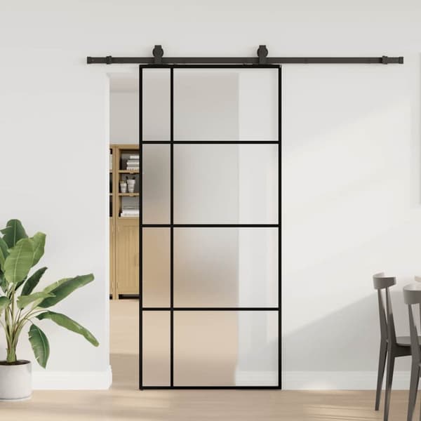 Skjutdörr med beslag svart 90x205 cm ESG-glas