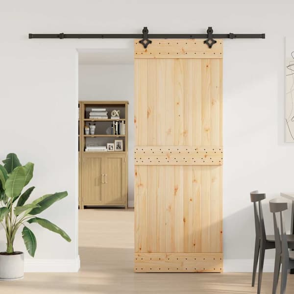 Skjutdörr med beslag 80x210 cm massiv furu