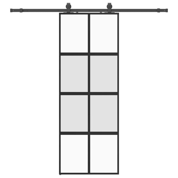 Skjutdörr med beslag svart 76x205 cm härdat glas