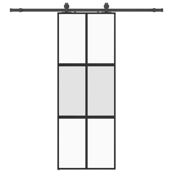 Skjutdörr med beslag svart 76x205 cm härdat glas