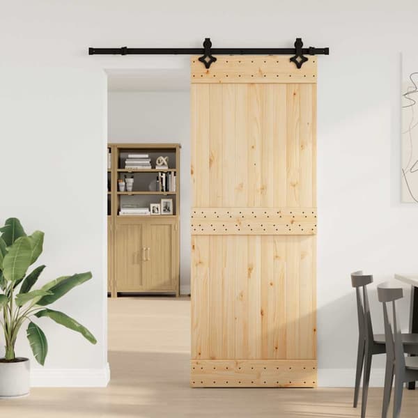 Skjutdörr med beslag 80x210 cm massiv furu