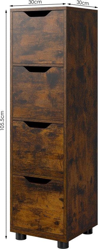 Manzibo -skänk - Industrial - 4 lådor - förvaringsskåp - Skåp - Väggskåp - vardagsrum, sovrum - Wood - Brown