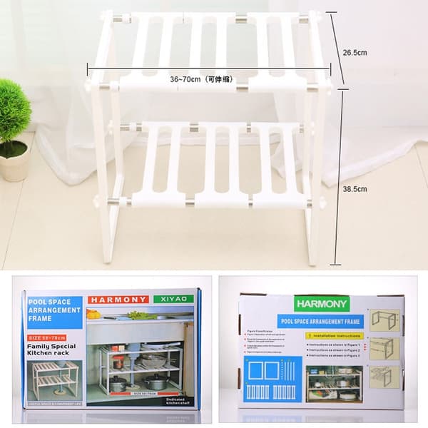 Stainless Steel Double Layer Adjustable Telescopic Sink Shelf Dishes Condiment Kitchen Rack
