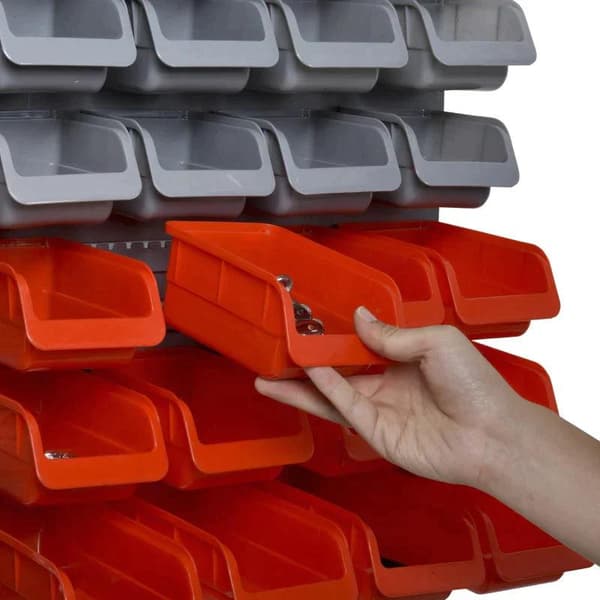 Rootz Pegboard - Perforeret værktøjssæt - Væghylde - 44 stykker Værktøjstavle - Vægholderværktøj - Stabelbare beholdere - Grå/Rød - 63,5 x 22,5 x 95,5