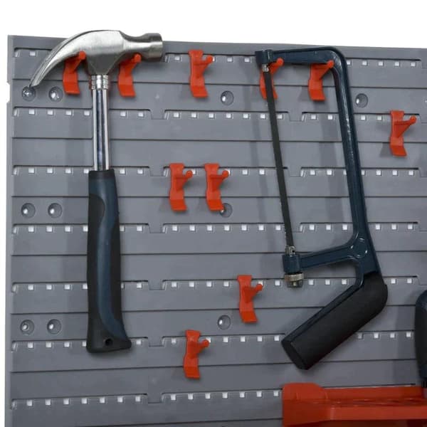 Rootz Pegboard - Perforeret værktøjssæt - Væghylde - 44 stykker Værktøjstavle - Vægholderværktøj - Stabelbare beholdere - Grå/Rød - 63,5 x 22,5 x 95,5