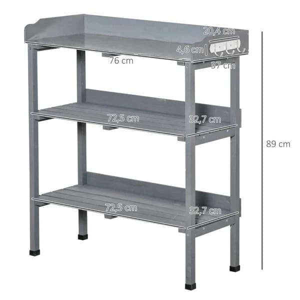Rootz Plantebord - 2 hylder - Grantræ - Have - Terrasse - Balkon - Grå - 76 cm x 37 cm x 89 cm