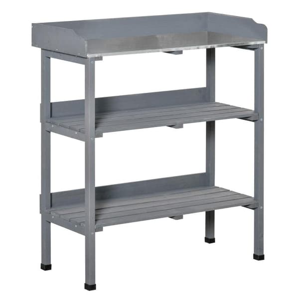 Rootz Plantebord - 2 hylder - Grantræ - Have - Terrasse - Balkon - Grå - 76 cm x 37 cm x 89 cm