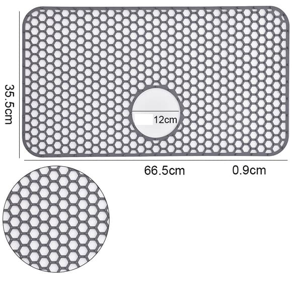INF Stor Grå Silikonemåtte Til Køkkenvask Med Afløbsriller - 66,5x35,5 cm