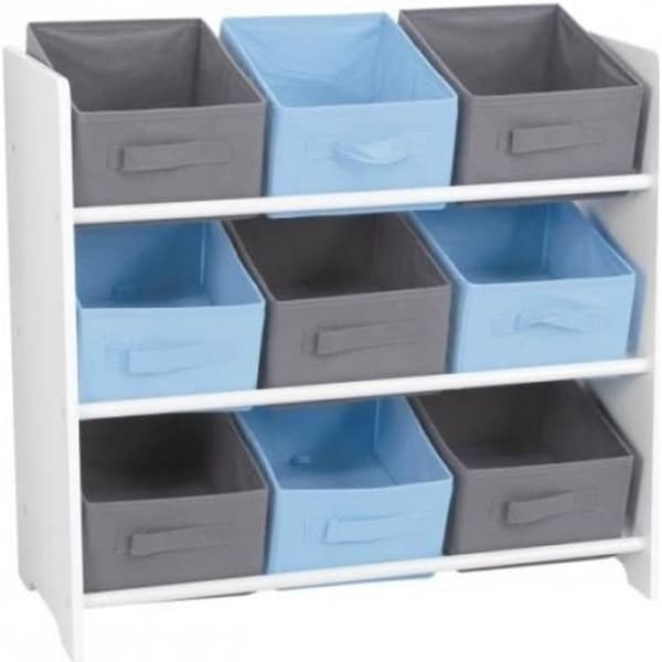 Förvaringsmöbel - AC-DÉCO - 9 korgar - MDF - 63 x 30 x 59,5 cm - Blå och grå