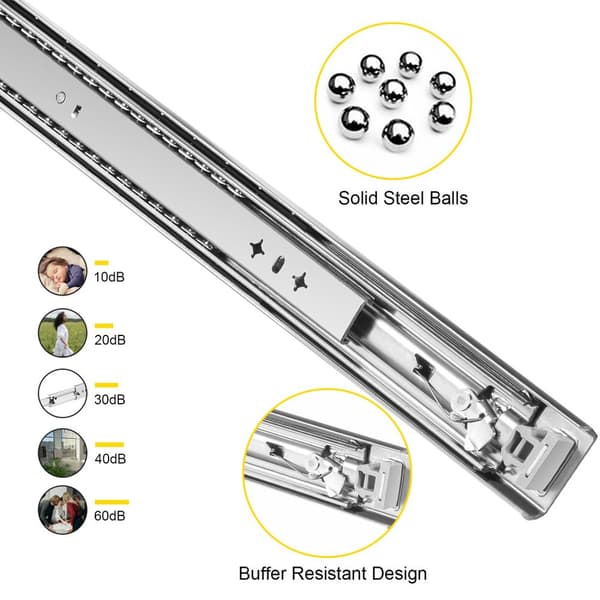 2st 26-tums 3-sektionerade lådslider i rostfritt stål med anti-fall design, stor lastkapacitet, lågt ljud, stabil och hållbar