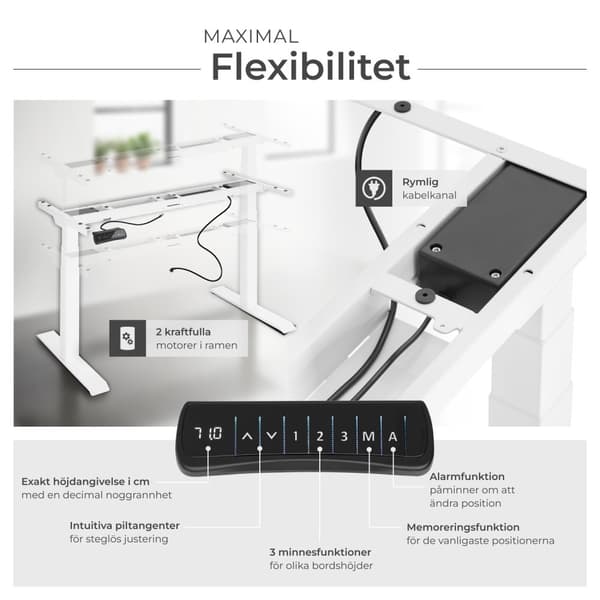 Höj- och sänkbart skrivbordsstativ Dennis - vit