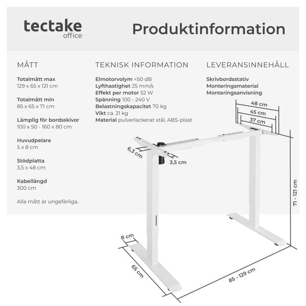 Höj- och sänkbart skrivbordsstativ Yannick - vit
