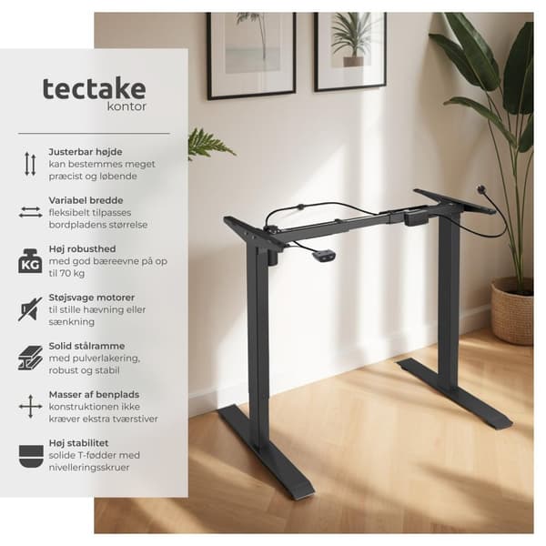 Hæve sænke stel elektrisk justerbart 85-129x65x71-121cm - sort