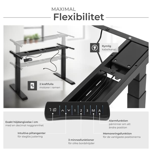 Höj- och sänkbart skrivbordsstativ Dennis - svart