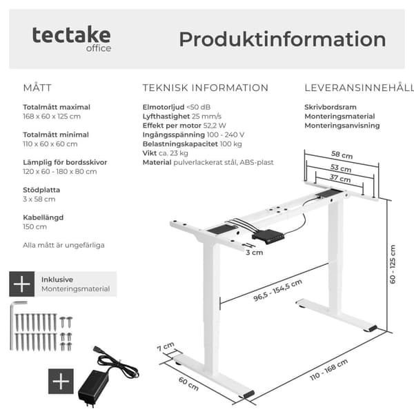 Höj- och sänkbart skrivbord Twain - vit