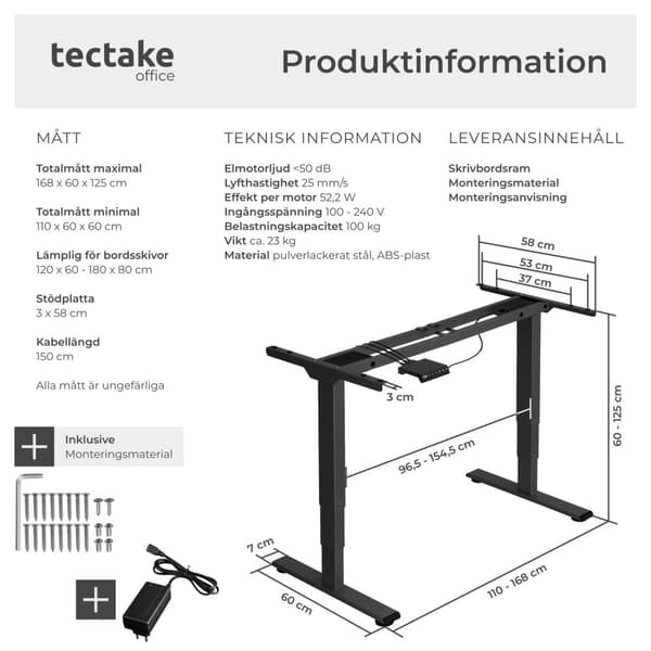 Höj- och sänkbart skrivbord Twain - svart