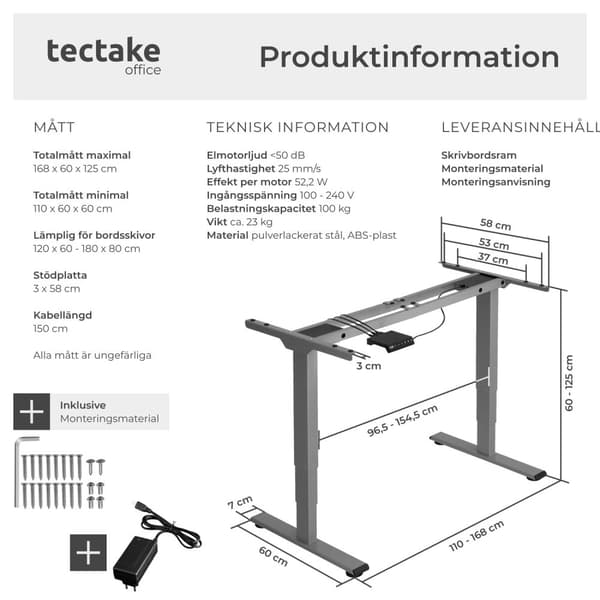 Höj- och sänkbart skrivbord Twain - grå