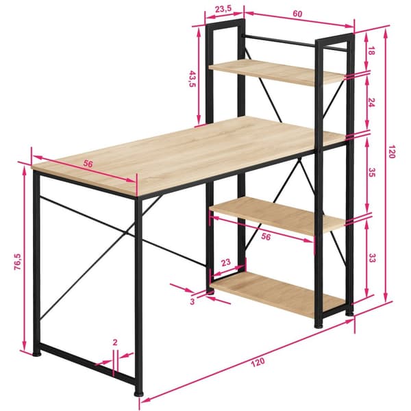 Skrivebord Hershey 122x61x120cm - Industrielt lyst træ, egetræ Sonoma