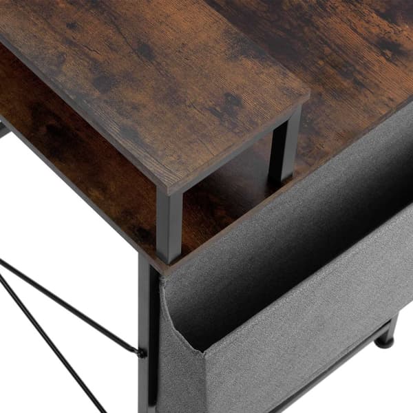 Skrivebord med hylde og stofpose - Industrielt mørkt træ, rustikt,120 cm