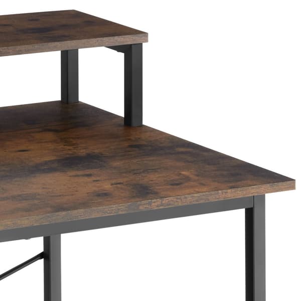 Skrivebord med hylde og stofpose - Industrielt mørkt træ, rustikt,120 cm