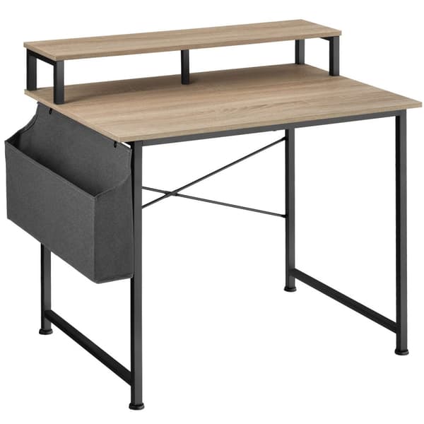 Skrivbord med hylla och tygficka - Industriellt lätt trä, ek Sonoma, 120 cm