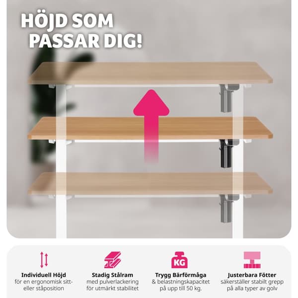 Elektriskt höj- och sänkbart skrivbord Skadi - ek/vit