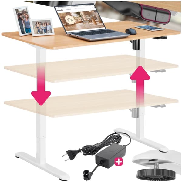 Elektriskt höj- och sänkbart skrivbord Skadi - ek/vit