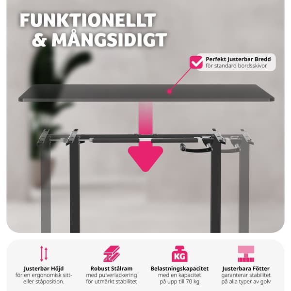 Höj-och sänkbart bordsstativ Idun, med handvev - svart